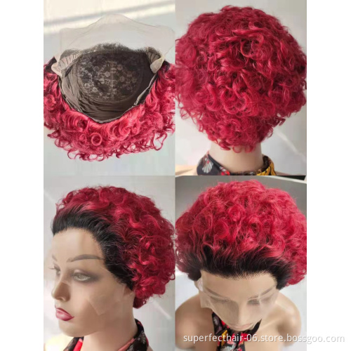 Perruque Colored Pixie Cut Wig Human Hair Curly Bob Short Pixie Cut Lace Wig Bleached Knots Lace Frontal Pixie Curls Wig
